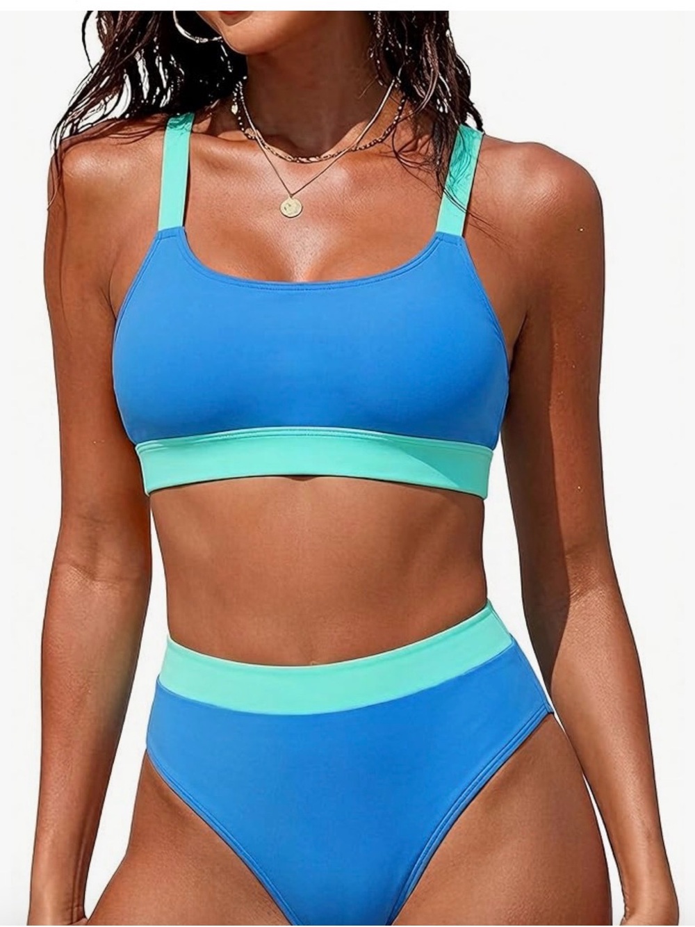 Blue & Mint High-Waist Bikini Set - Women Swim